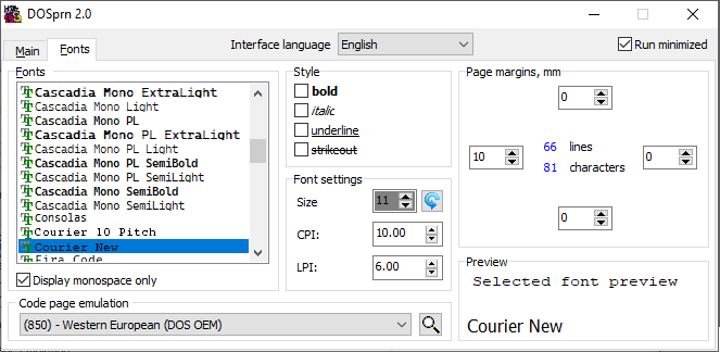 Windows TrueType fonts selectable